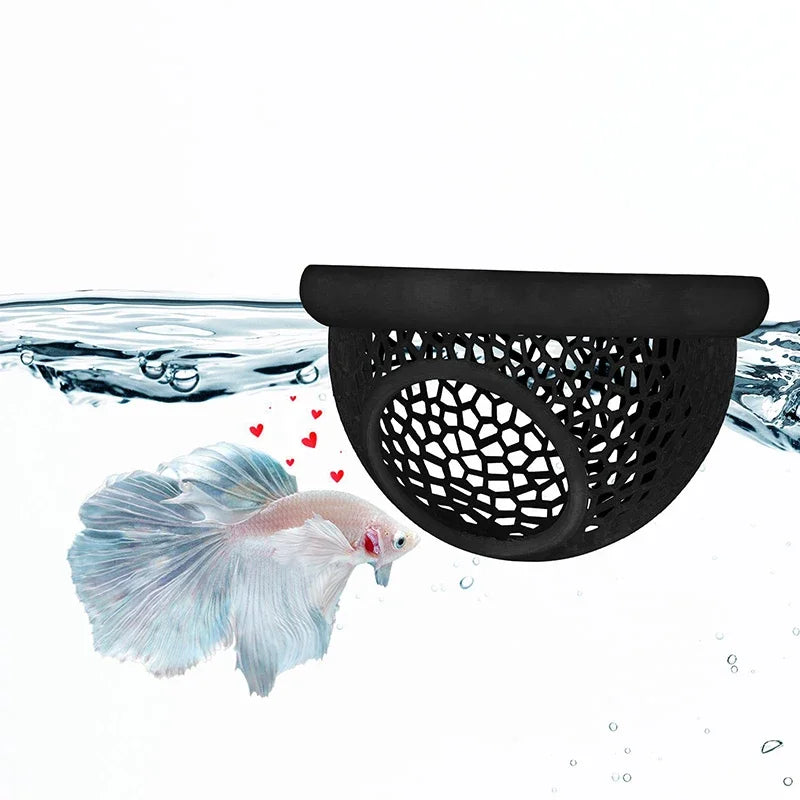 Floating Betta Hide & Shrimp Cave Aquarium Decor 3-in-1 Hammock Feeding Ring & Resting Spot for Betta Shrimp Small Aquatic Pets