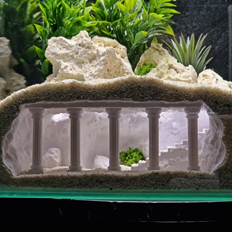 Fish Tank Cave Aquascaping,Artificial Roman Column Basement Palace,Fish and Shrimp Hiding House,Fish & Aquatic Pet Supplies