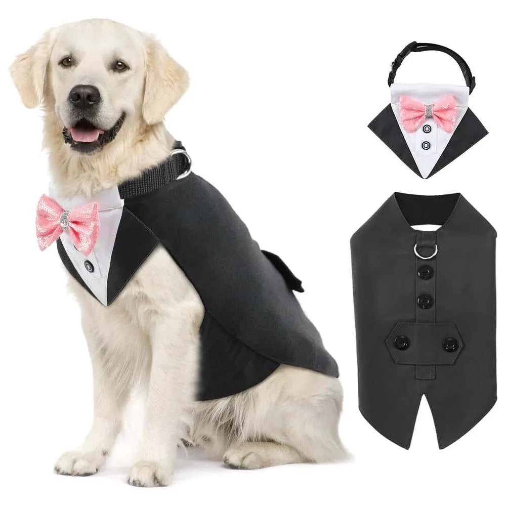 Pet Tuxedo Outfit with Matching Collar Ready Stock Dog Formal Wear Party Costume Premium Pet Clothes