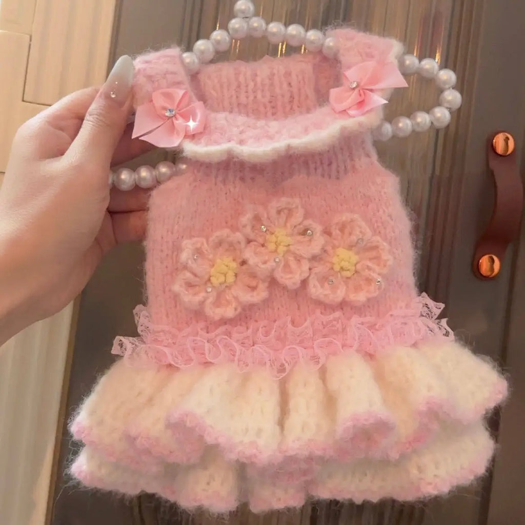 Fall Winter Pet Knit Sweater Dress Vest, Fuzzy Plush Princess Style, Cute Stylish Outdoor Wear For Small Dogs And Cats