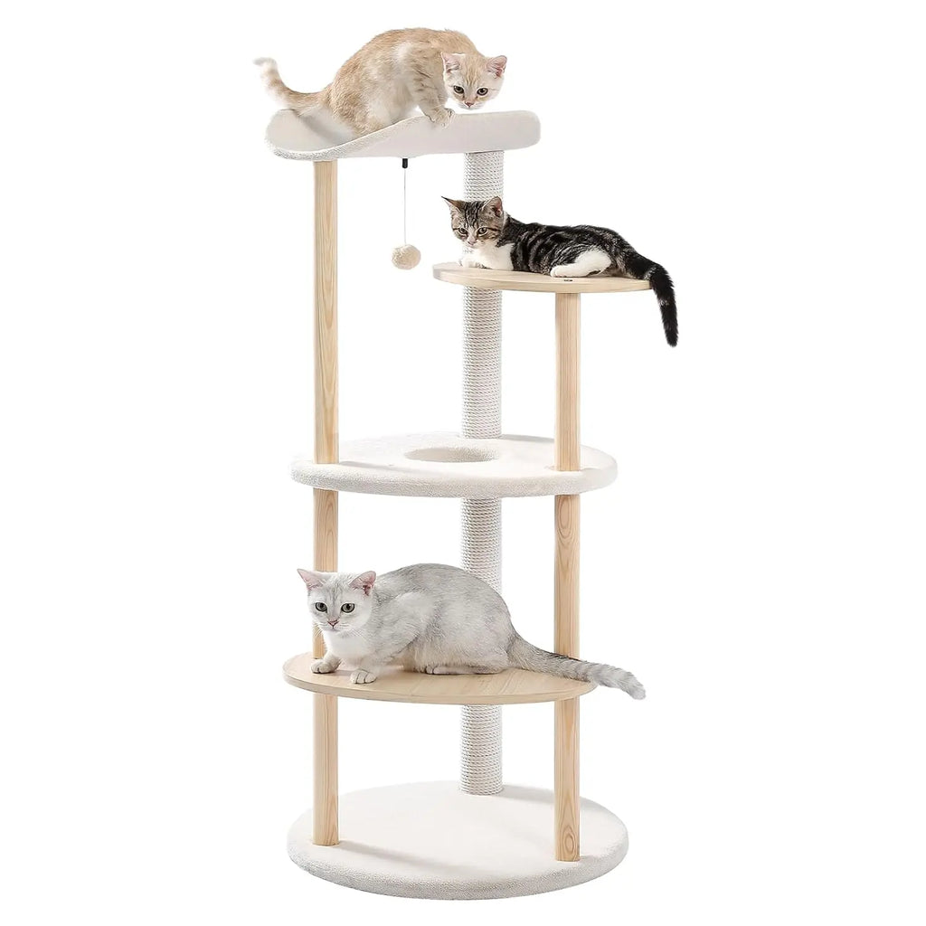 Wood Cat Tree Tower for Indoor Cats,5-Level Cat Climbing Tree Cat Play House with Sisal Scratching Posts Beige, Customized