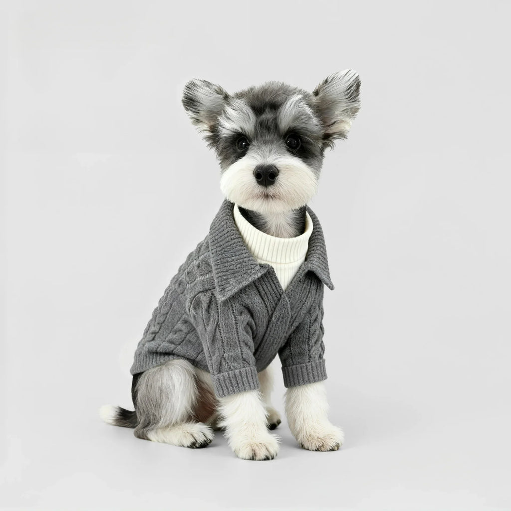 Gentleman Style Solid-Color Twisted Knit Dog Polo Sweater - Warm Soft Pet Winter Autumn Clothes for Small Medium Large Dogs