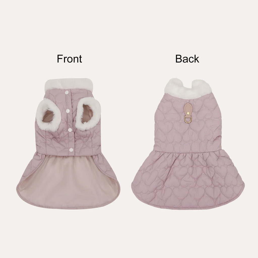 Dog Winter Dress, Pink Warm Dog/Cat Vest Dress with D - Ring for Leash, Cute Pet Apparel for Small Medium Dogs Cats