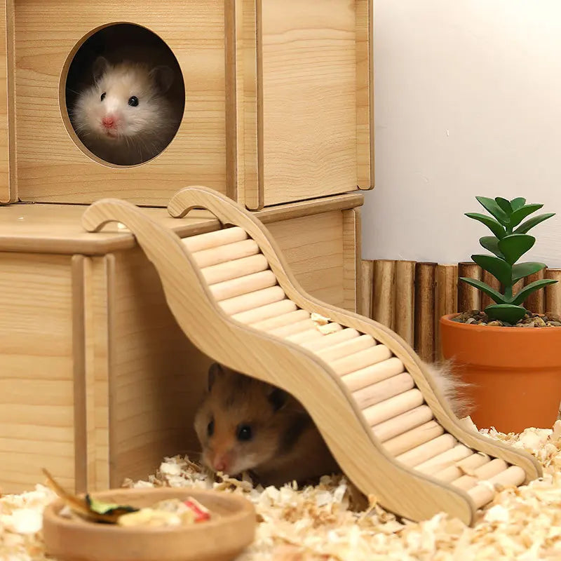 1PC Wooden Wave Staircase Hamster Toy Pet Supplies Cage Decor Accessories Curved Slide Chute for Small Animals