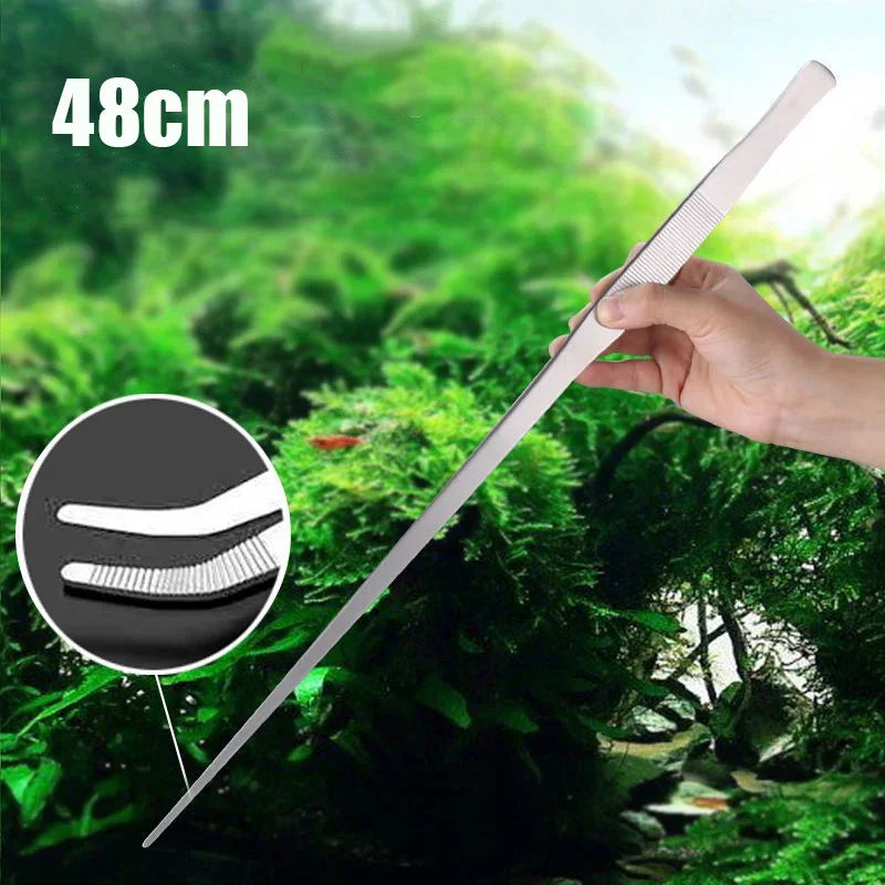48cm Stainless Steel Tweezers Fish Tank Aquatic Plants Aquarium Tool Water Plant Curved Pliers Birds Reptile Feeding Tongs